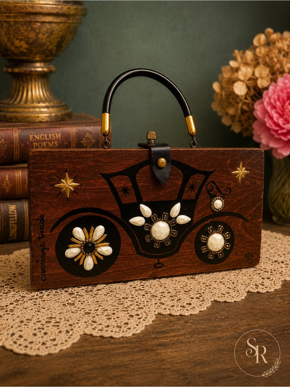 VTG Enid Collins of Texas Carriage Trade Box Purse Wood Mid Century